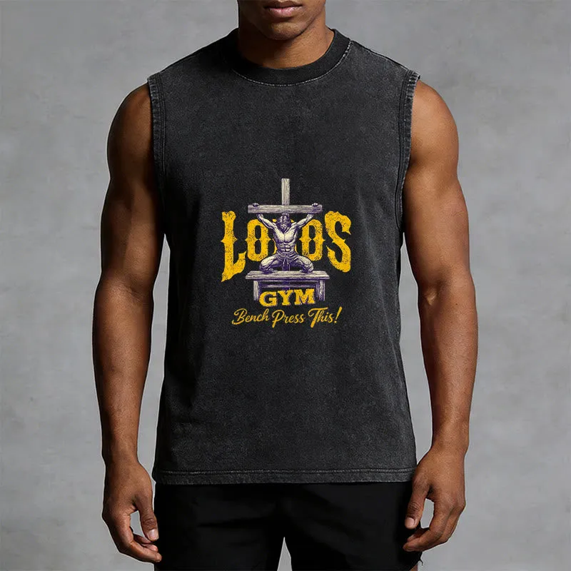 Christianartworkshop Lord's Gym: Bench Press This Cross Unisex Washed Tank Top sold by Christian Art Workshop product image thumbnail 5