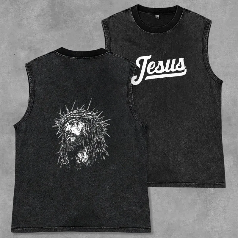 Christianartworkshop Jesus: Crown of Thorns Sketch Unisex Washed Tank Top made by Christian Art Workshop
