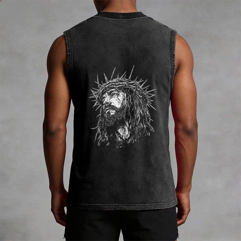 Christianartworkshop Jesus: Crown of Thorns Sketch Unisex Washed Tank Top sold by Christian Art Workshop product image thumbnail 5