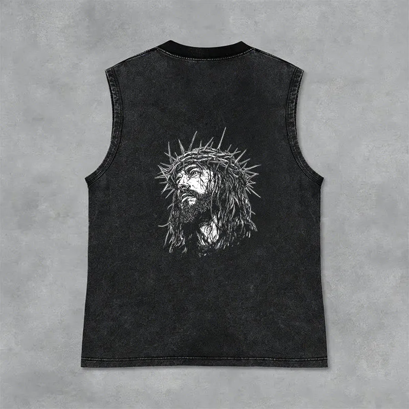 Christianartworkshop Jesus: Crown of Thorns Sketch Unisex Washed Tank Top sold by Christian Art Workshop product image thumbnail 3