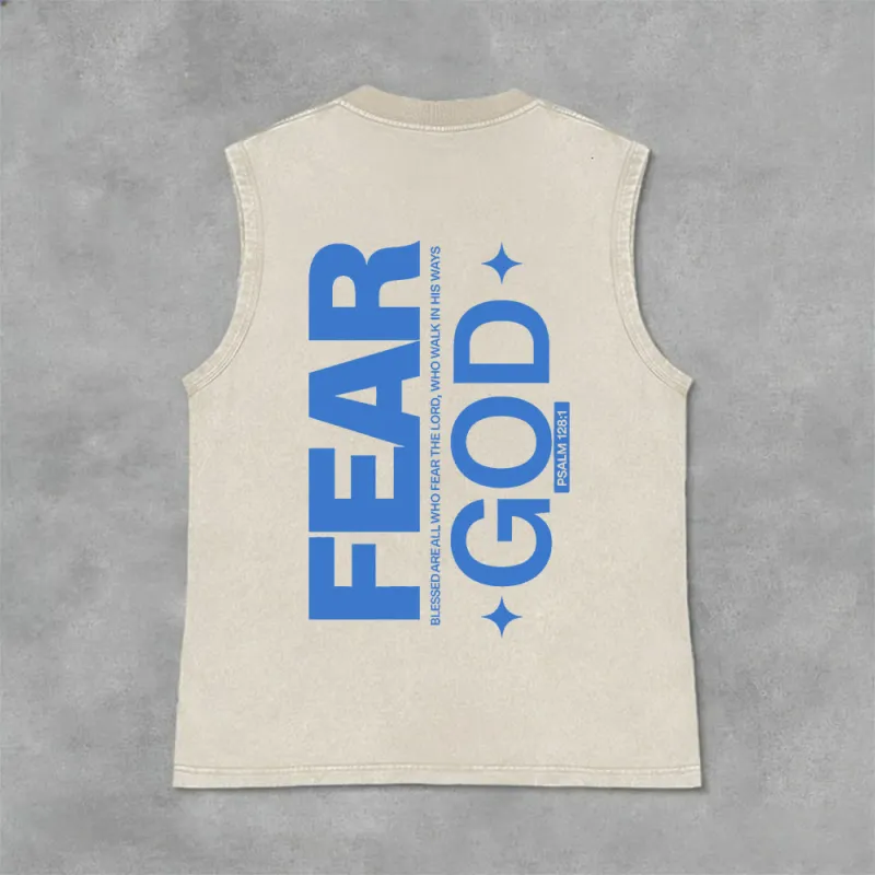 Christianartworkshop Fear God Psalm 128:1 Unisex Washed Tank Top made by Christian Art Workshop