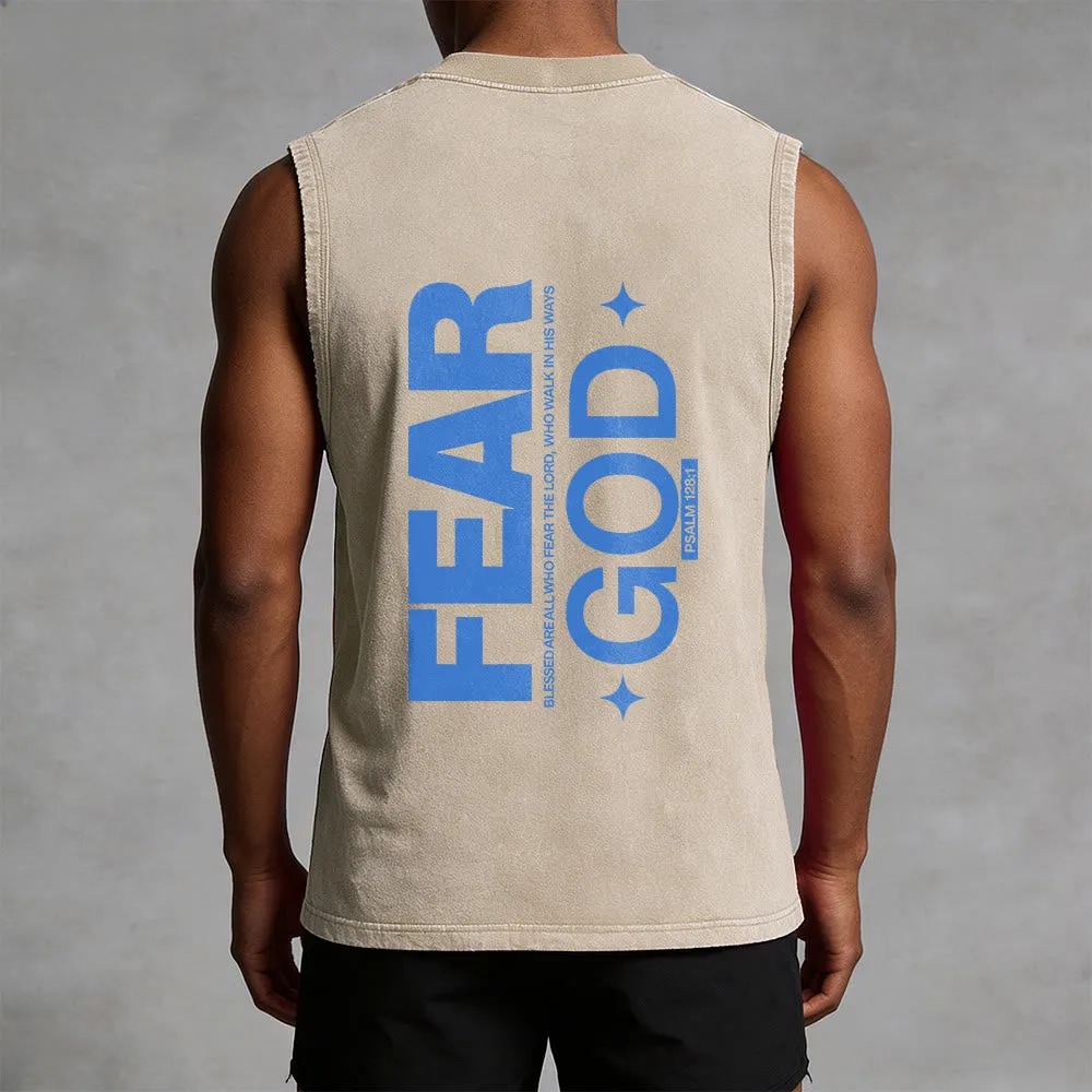 Christianartworkshop Fear God Psalm 128:1 Unisex Washed Tank Top sold by Christian Art Workshop product image thumbnail 2