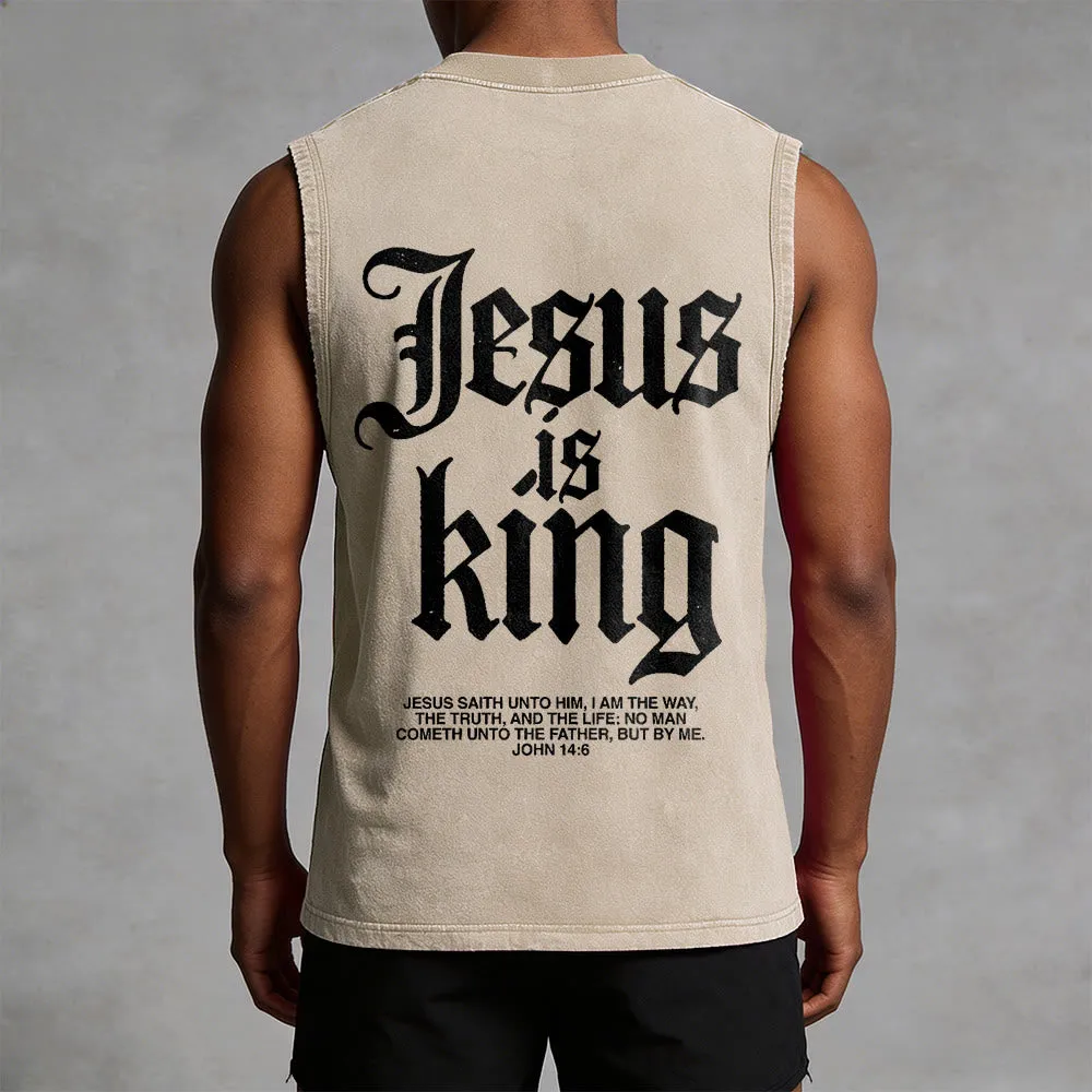 Christianartworkshop Jesus Is King Gothic Unisex Washed Tank Top sold by Christian Art Workshop product image thumbnail 5