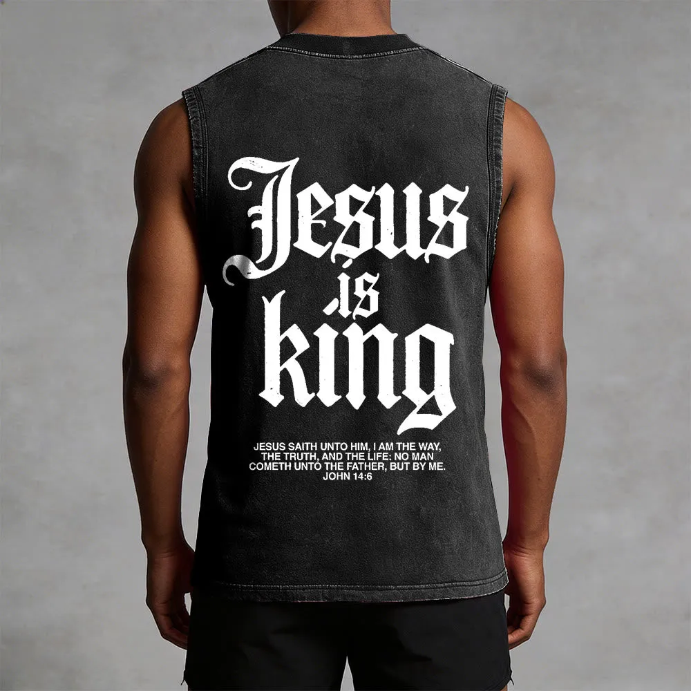 Christianartworkshop Jesus Is King Gothic Unisex Washed Tank Top sold by Christian Art Workshop product image thumbnail 2