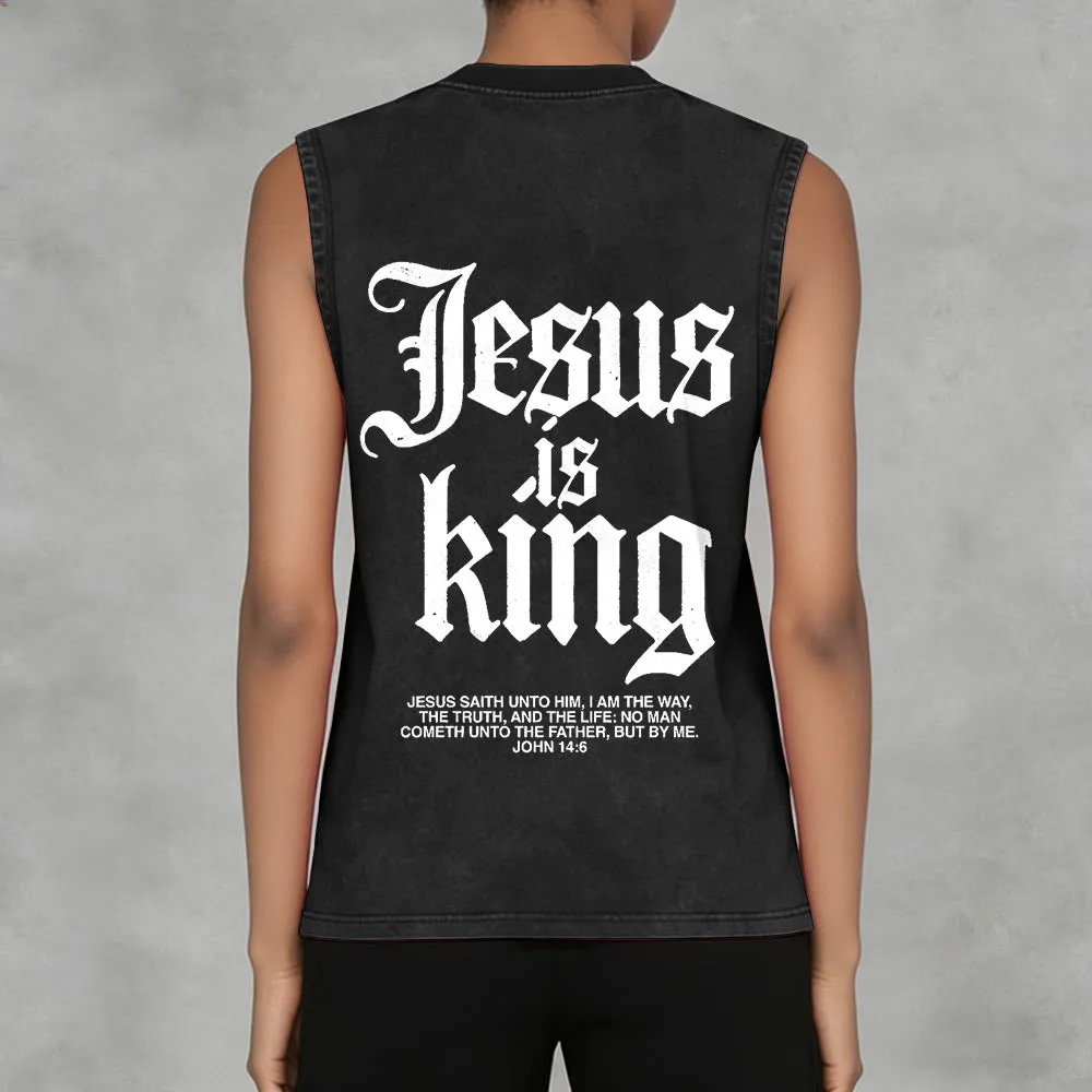 Christianartworkshop Jesus Is King Gothic Unisex Washed Tank Top sold by Christian Art Workshop product image thumbnail 3