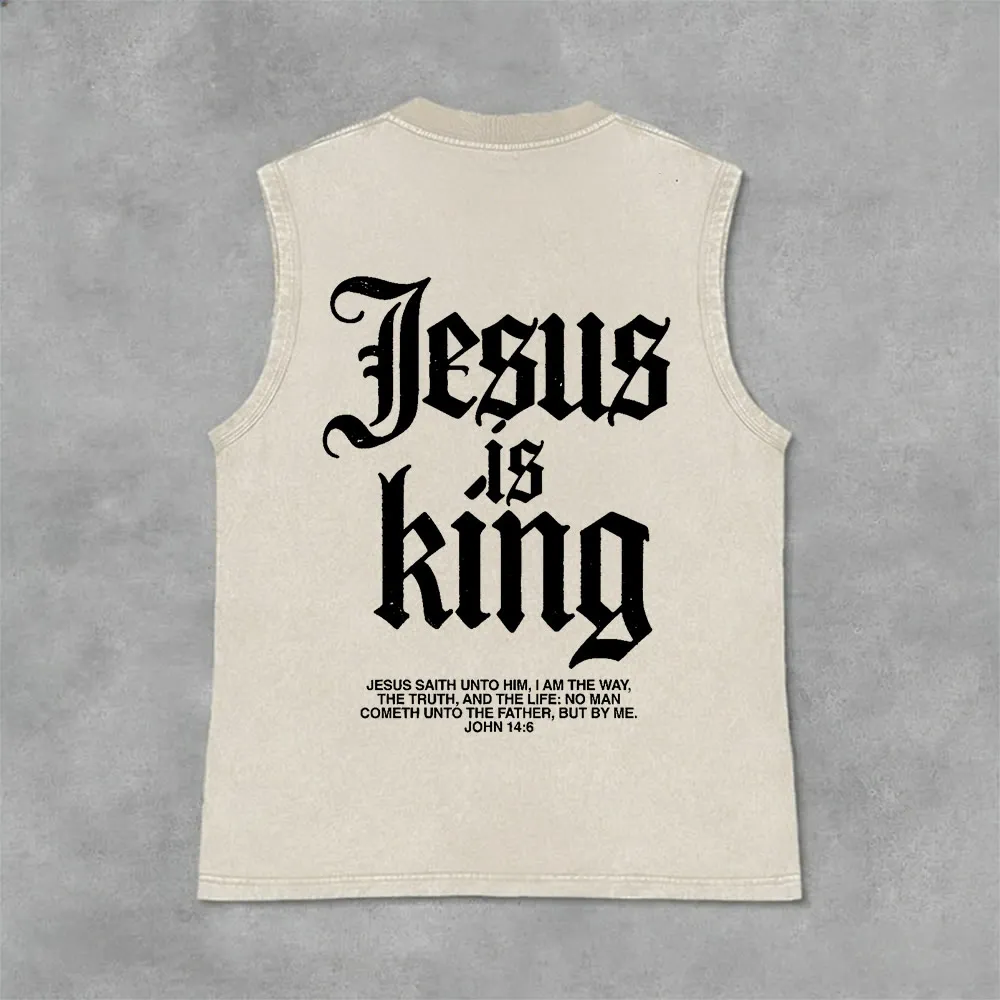 Christianartworkshop Jesus Is King Gothic Unisex Washed Tank Top sold by Christian Art Workshop product image thumbnail 4