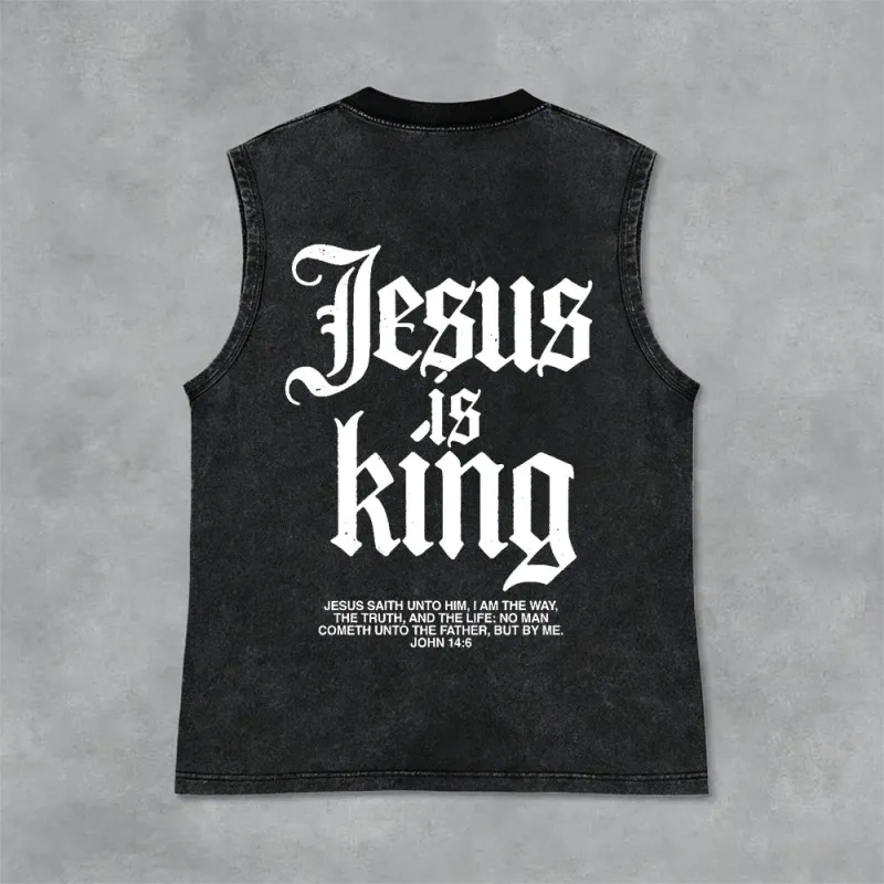 Christianartworkshop Jesus Is King Gothic Unisex Washed Tank Top made by Christian Art Workshop