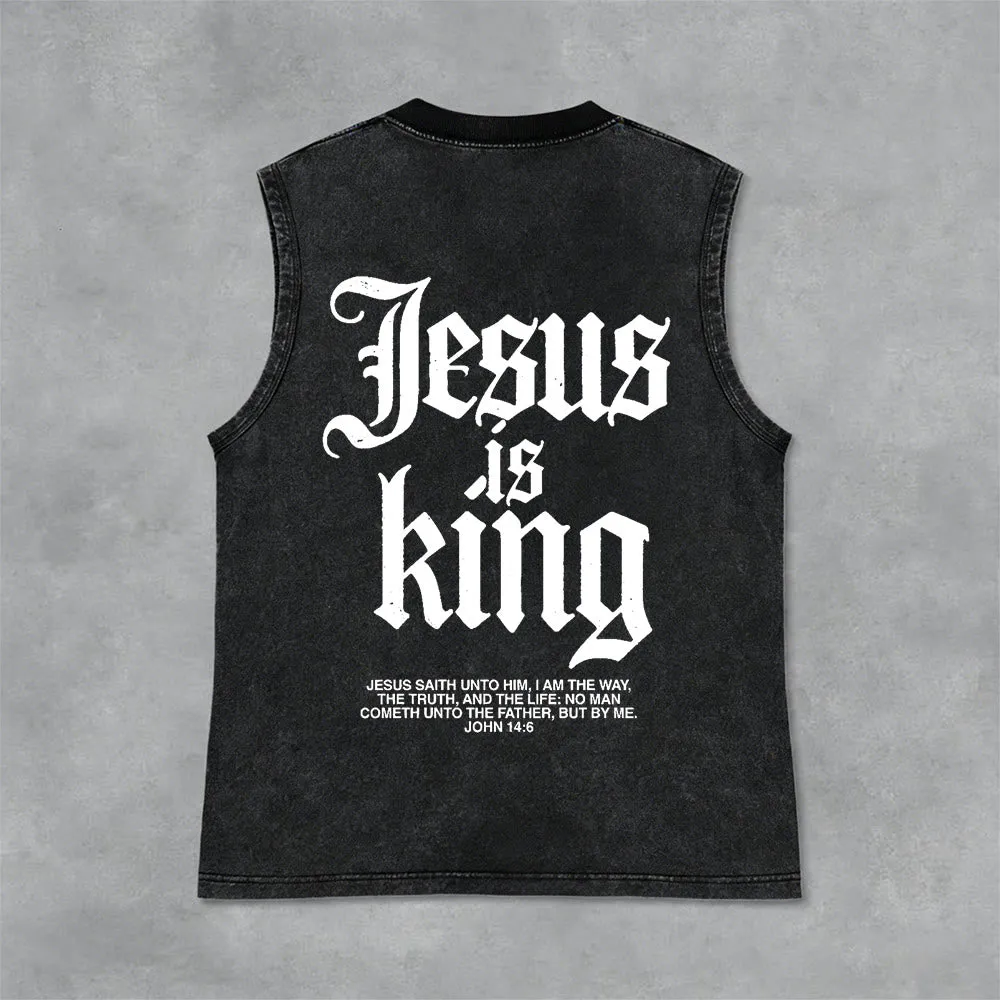 Christianartworkshop Jesus Is King Gothic Unisex Washed Tank Top sold by Christian Art Workshop
