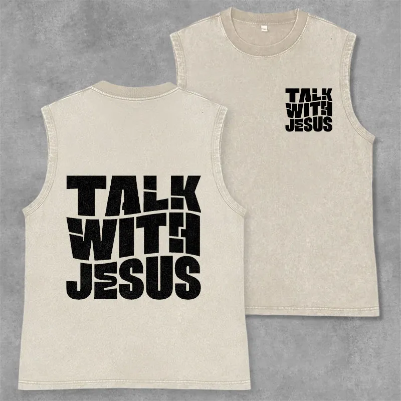 Christianartworkshop Talk With Jesus Block Letter Unisex Washed Tank Top: A Symbol of Daily Devotion sold by Christian Art Workshop