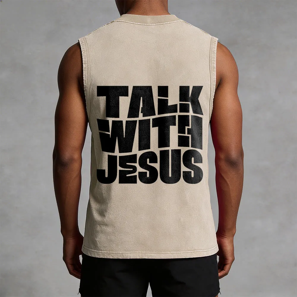 Christianartworkshop Talk With Jesus Block Letter Unisex Washed Tank Top: A Symbol of Daily Devotion sold by Christian Art Workshop product image thumbnail 5