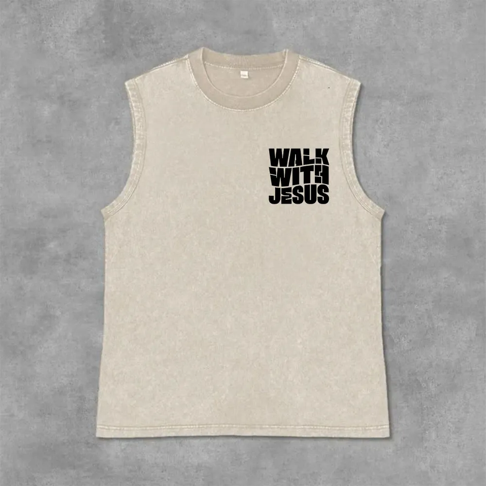 Christianartworkshop Talk With Jesus Block Letter Unisex Washed Tank Top: A Symbol of Daily Devotion sold by Christian Art Workshop product image thumbnail 2