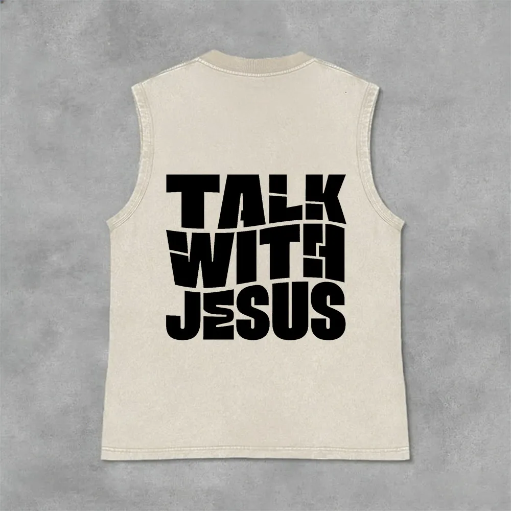 Christianartworkshop Talk With Jesus Block Letter Unisex Washed Tank Top: A Symbol of Daily Devotion sold by Christian Art Workshop product image thumbnail 3
