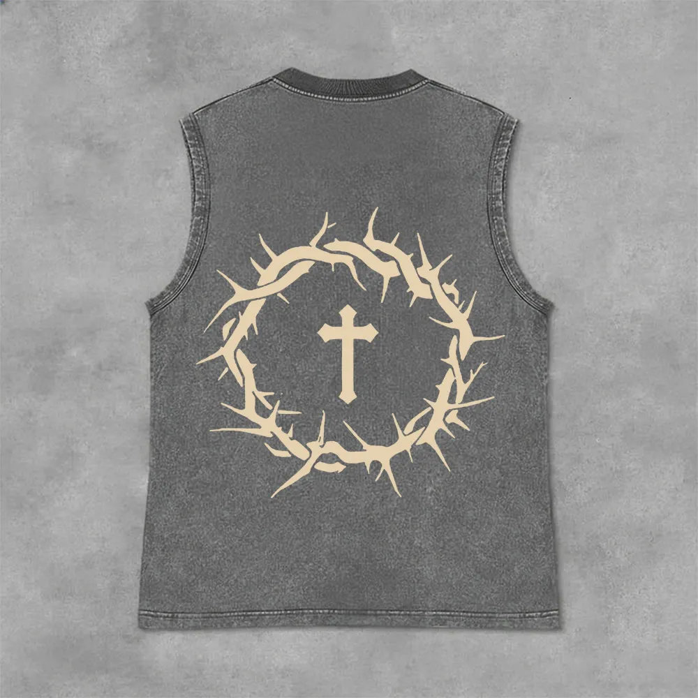 Christianartworkshop Faith Over Fear Crown of Thorns Unisex Washed Tank Top sold by Christian Art Workshop product image thumbnail 5