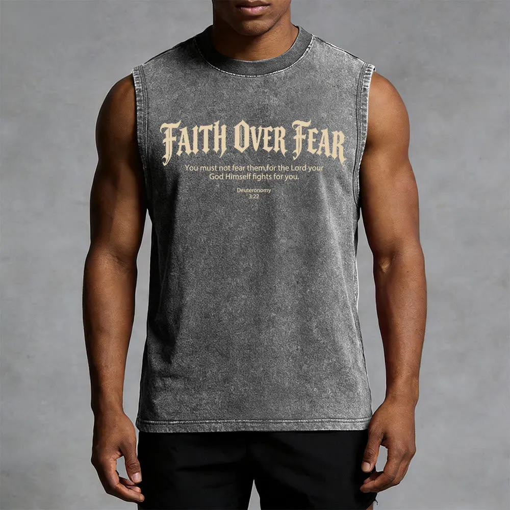 Christianartworkshop Faith Over Fear Crown of Thorns Unisex Washed Tank Top sold by Christian Art Workshop product image thumbnail 2