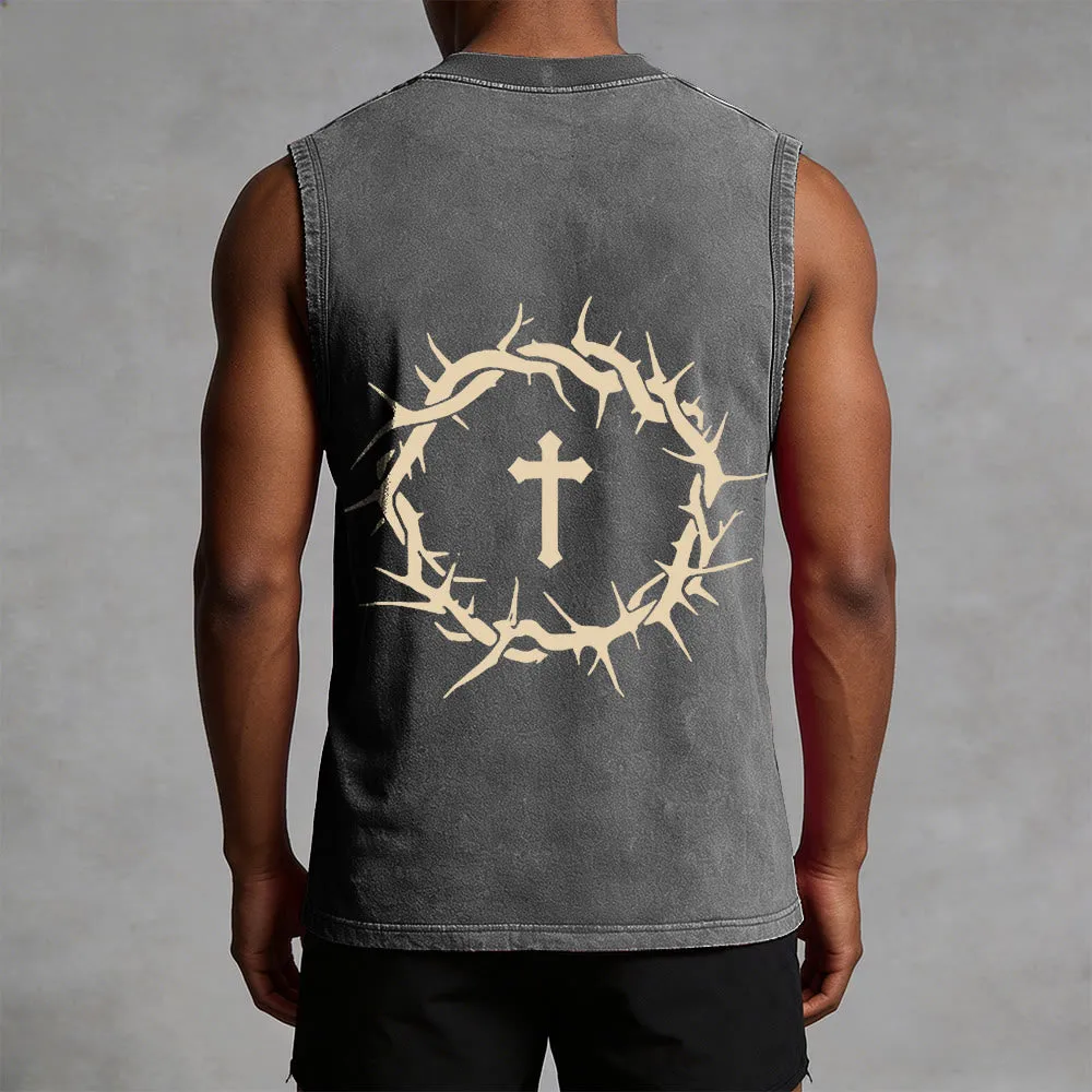 Christianartworkshop Faith Over Fear Crown of Thorns Unisex Washed Tank Top sold by Christian Art Workshop product image thumbnail 3