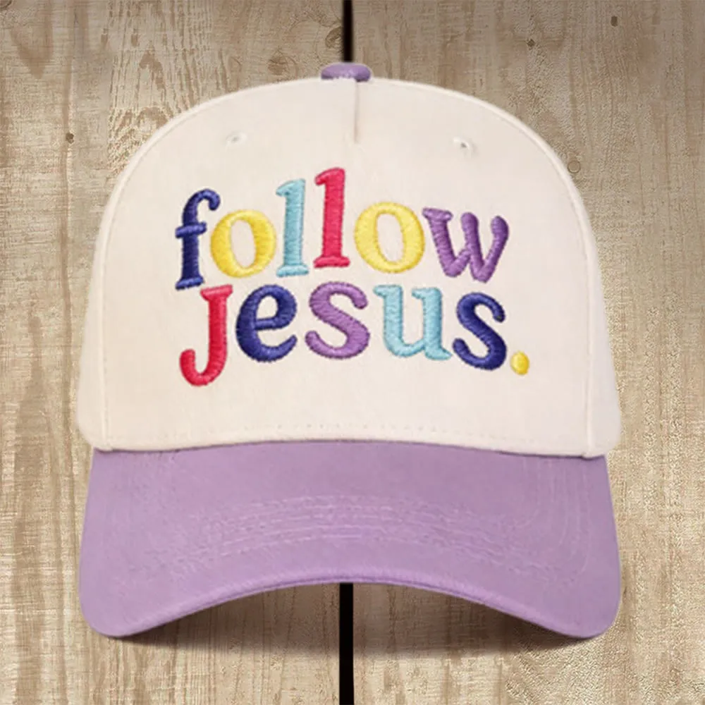 Christianartworkshop Follow Jesus Multicolored Structured Baseball Cap: Wear the Call of the Gospel sold by Christian Art Workshop