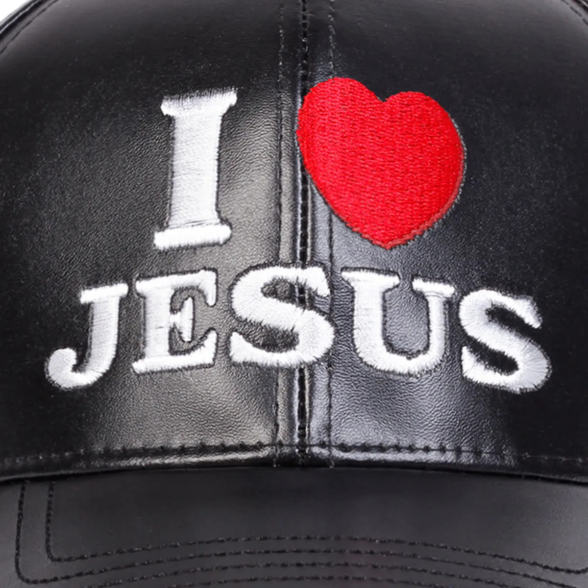 Christianartworkshop Devoted Love I Love JESUS PU Leather Baseball Cap: Wear Your Faith Boldly sold by Christian Art Workshop product image thumbnail 4