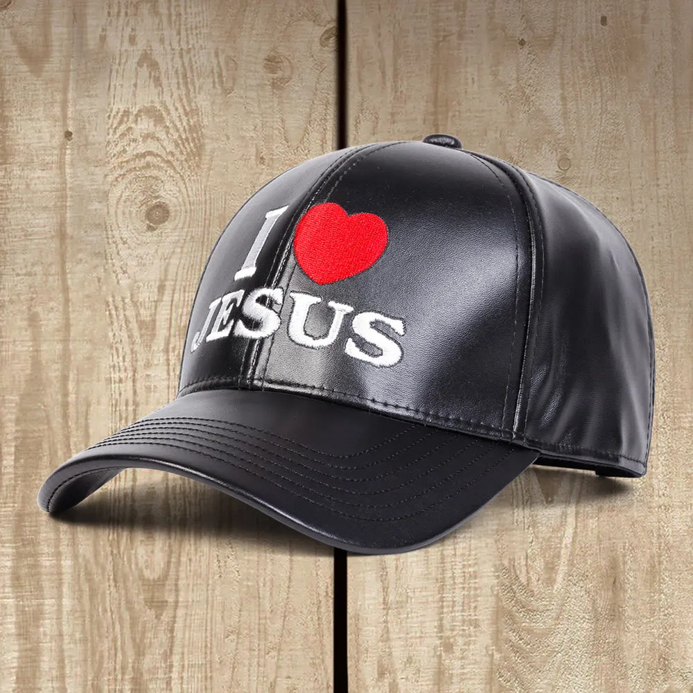 Christianartworkshop Devoted Love I Love JESUS PU Leather Baseball Cap: Wear Your Faith Boldly sold by Christian Art Workshop