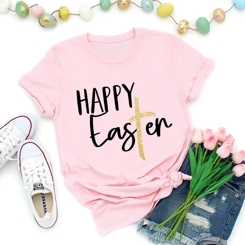 Christianartworkshop Happy Easter Glitter Cross Script Premium T-Shirt sold by Christian Art Workshop product image thumbnail 3