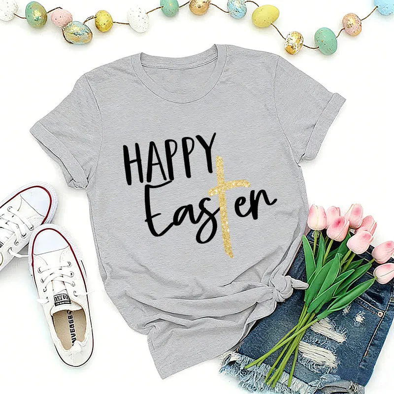 Christianartworkshop Happy Easter Glitter Cross Script Premium T-Shirt sold by Christian Art Workshop product image thumbnail 4