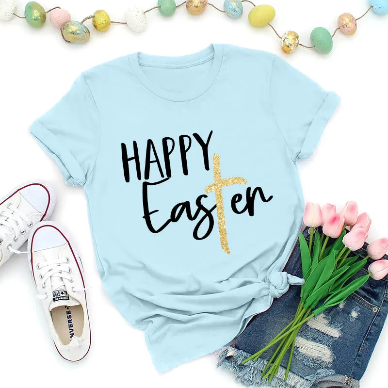 Christianartworkshop Happy Easter Glitter Cross Script Premium T-Shirt sold by Christian Art Workshop