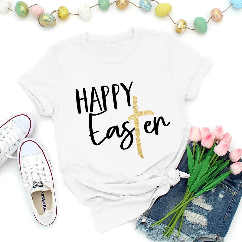 Christianartworkshop Happy Easter Glitter Cross Script Premium T-Shirt sold by Christian Art Workshop product image thumbnail 5