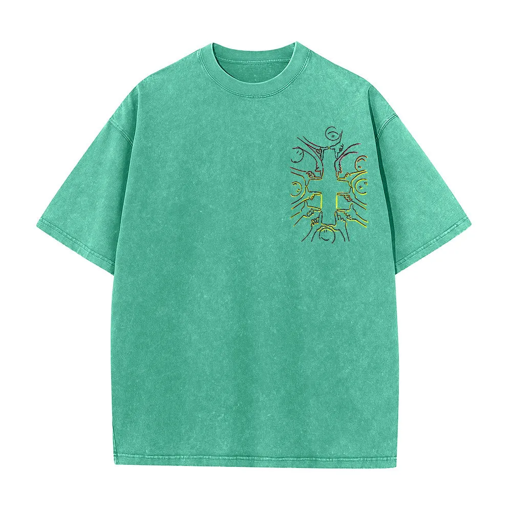 Christianartworkshop Unity Cross Human Figure Line Art Unisex Washed T-shirt sold by Christian Art Workshop product image thumbnail 5