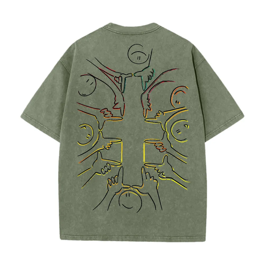 Christianartworkshop Unity Cross Human Figure Line Art Unisex Washed T-shirt sold by Christian Art Workshop product image thumbnail 3