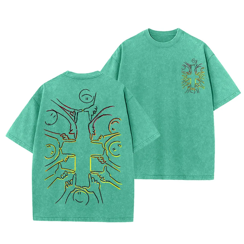 Christianartworkshop Unity Cross Human Figure Line Art Unisex Washed T-shirt sold by Christian Art Workshop product image thumbnail 4