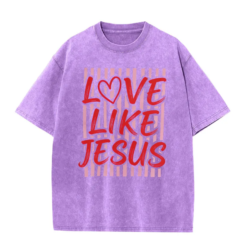 Christianartworkshop Love Like Jesus Heart Letter Stripe Background Unisex Washed T-shirt made by Christian Art Workshop