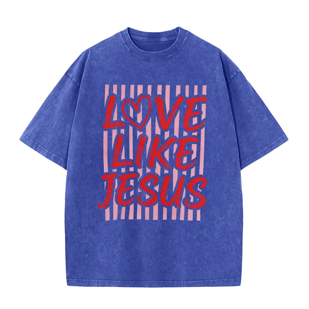 Christianartworkshop Love Like Jesus Heart Letter Stripe Background Unisex Washed T-shirt sold by Christian Art Workshop product image thumbnail 2
