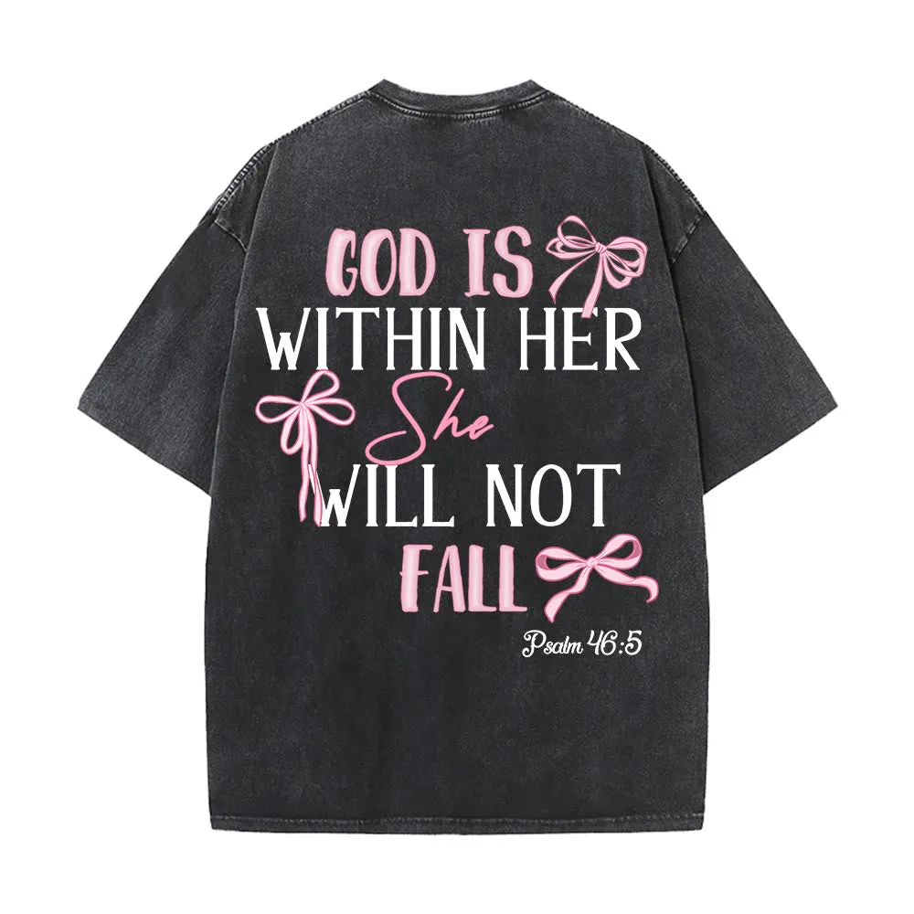 Christianartworkshop God Is Within Her Psalm 46:5 Bow Accent Unisex Washed T-shirt sold by Christian Art Workshop product image thumbnail 3