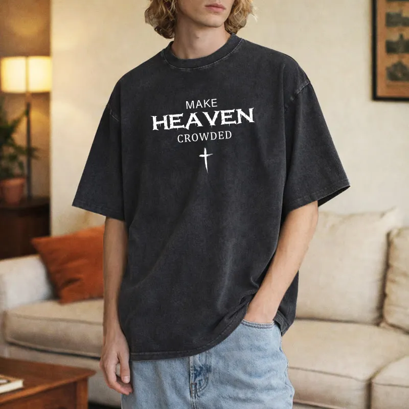 Christianartworkshop Make Heaven Crowded Cross Distressed Lettering Unisex Washed T-shirt sold by Christian Art Workshop product image thumbnail 4