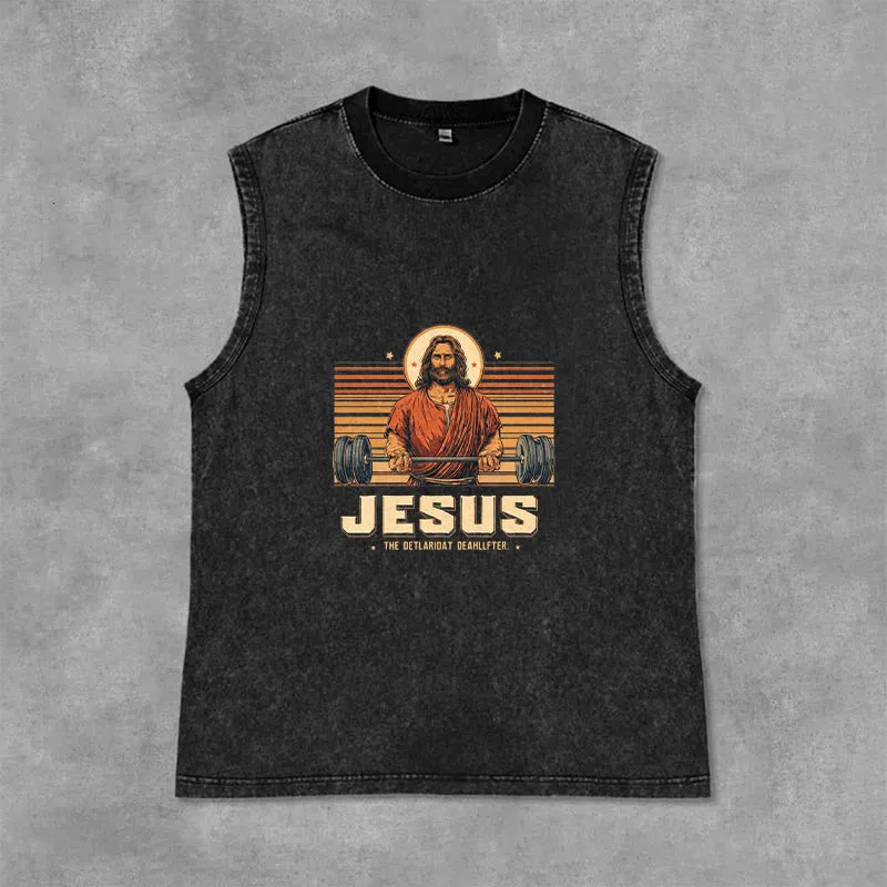 Christianartworkshop Jesus Deadlifter Faith Statement Unisex Washed Tank Top sold by Christian Art Workshop product image thumbnail 4
