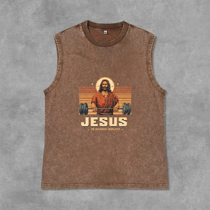 Christianartworkshop Jesus Deadlifter Faith Statement Unisex Washed Tank Top made by Christian Art Workshop