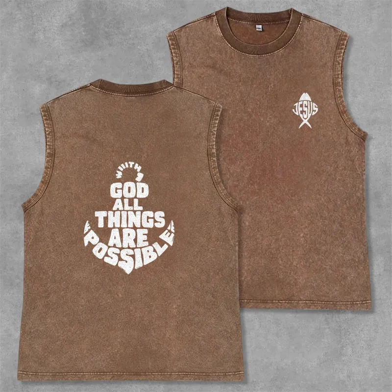 Christianartworkshop With God All Things Are Possible Anchor Unisex Washed Tank Top made by Christian Art Workshop