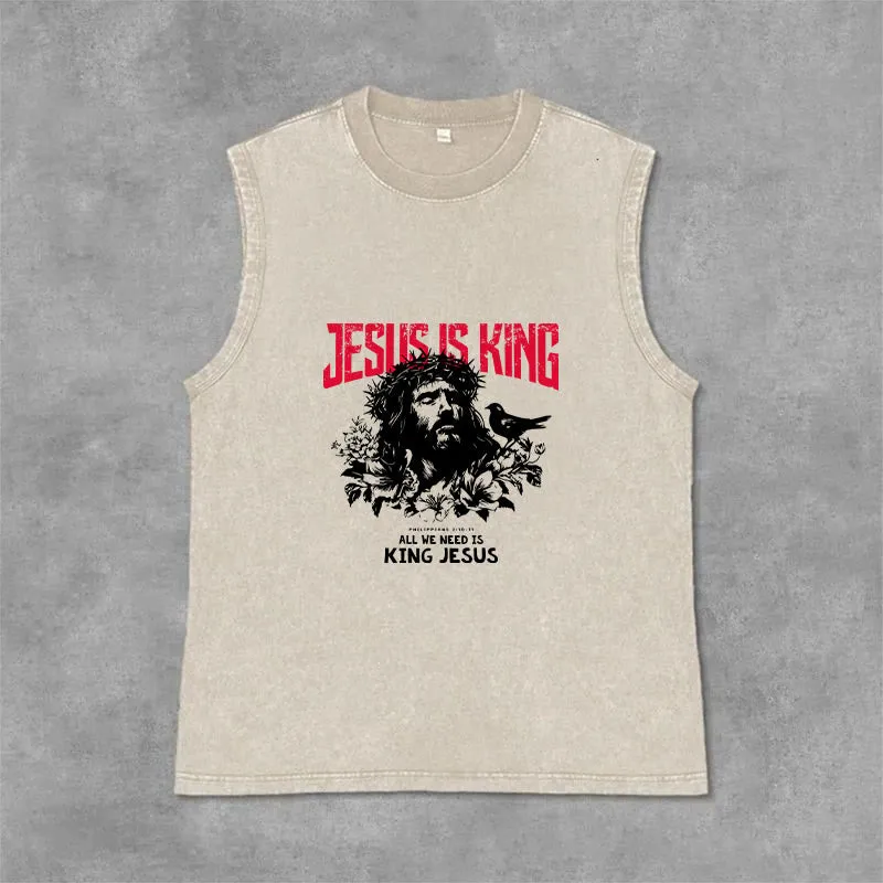 Christianartworkshop Jesus Is King Crown of Thorns Unisex Washed Tank Top made by Christian Art Workshop