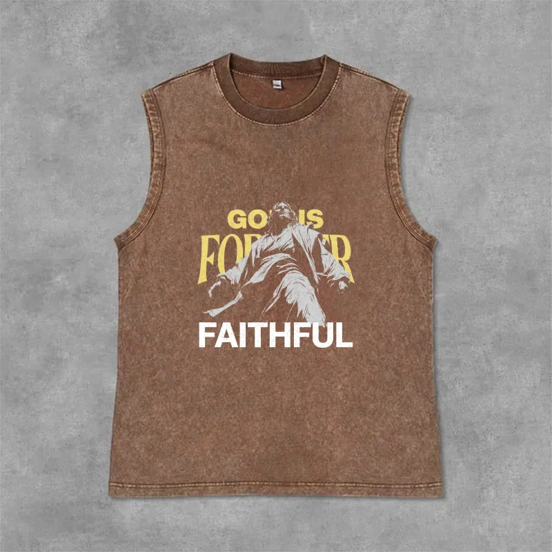 Christianartworkshop God is Forever Faithful Unisex Washed Tank Top made by Christian Art Workshop