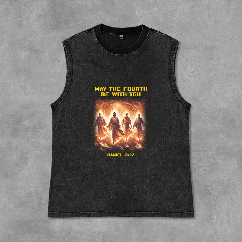 Christianartworkshop May the Fourth Be With You Daniel 3:17 Unisex Washed Tank Top made by Christian Art Workshop