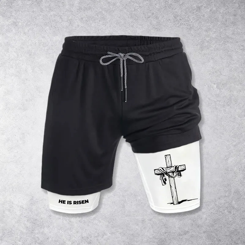 Christianartworkshop He Is Risen Resurrection Cross Performance Shorts made by Christian Art Workshop