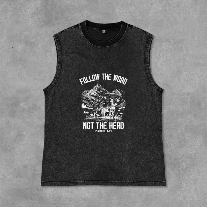 Christianartworkshop Follow The Word Not The Herd Unisex Washed Tank Top sold by Christian Art Workshop product image thumbnail 4