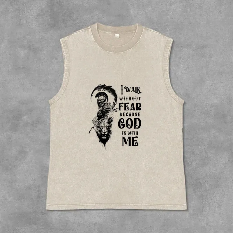 Christianartworkshop I Walk Without Fear God Is With Me Unisex Washed Tank Top made by Christian Art Workshop