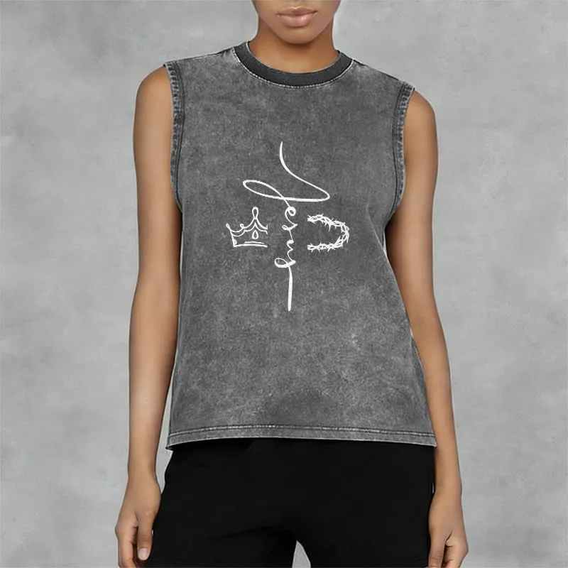 Christianartworkshop Jesus Crown Of Thorns Unisex Washed Tank Top sold by Christian Art Workshop product image thumbnail 3
