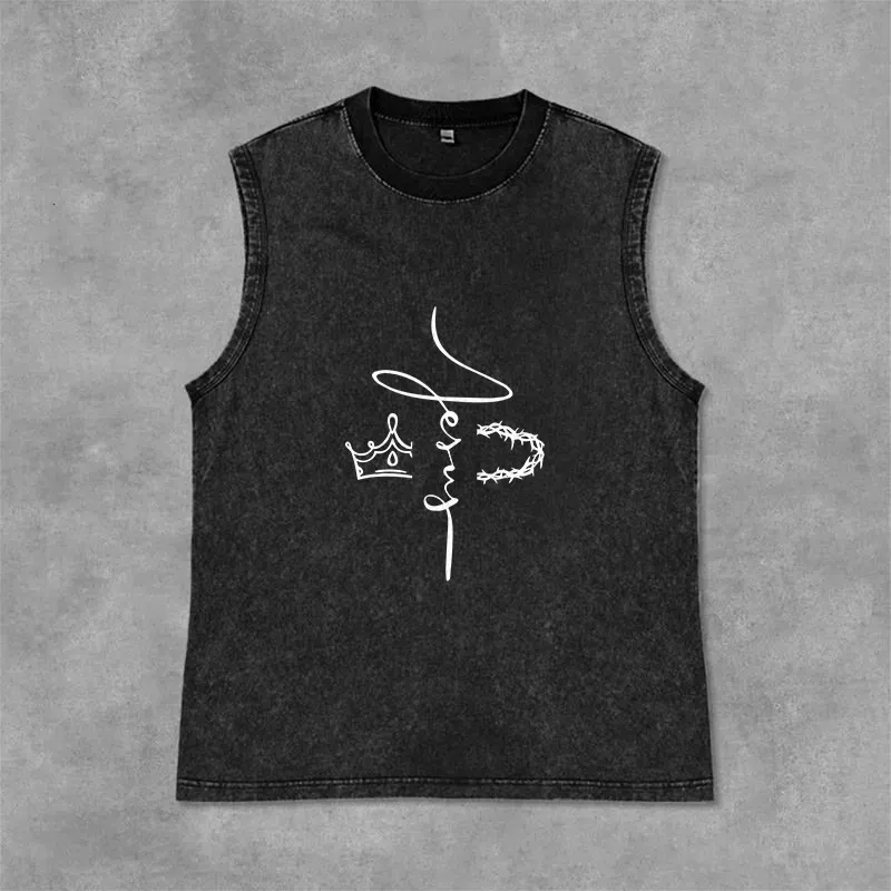 Christianartworkshop Jesus Crown Of Thorns Unisex Washed Tank Top sold by Christian Art Workshop product image thumbnail 4