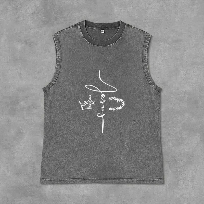 Christianartworkshop Jesus Crown Of Thorns Unisex Washed Tank Top sold by Christian Art Workshop