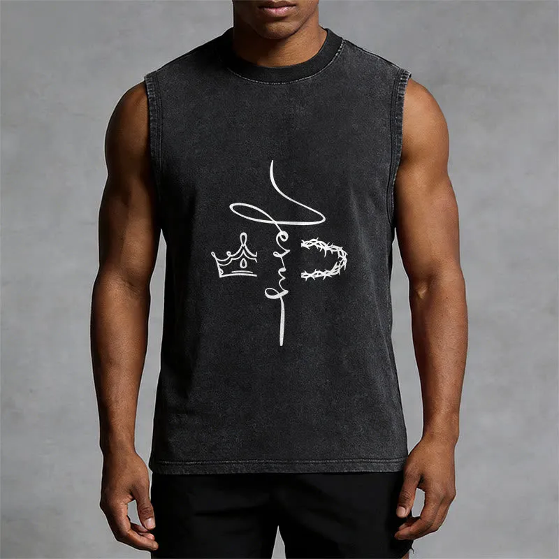 Christianartworkshop Jesus Crown Of Thorns Unisex Washed Tank Top sold by Christian Art Workshop product image thumbnail 5