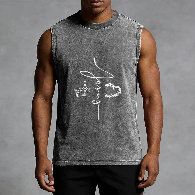 Christianartworkshop Jesus Crown Of Thorns Unisex Washed Tank Top sold by Christian Art Workshop product image thumbnail 2