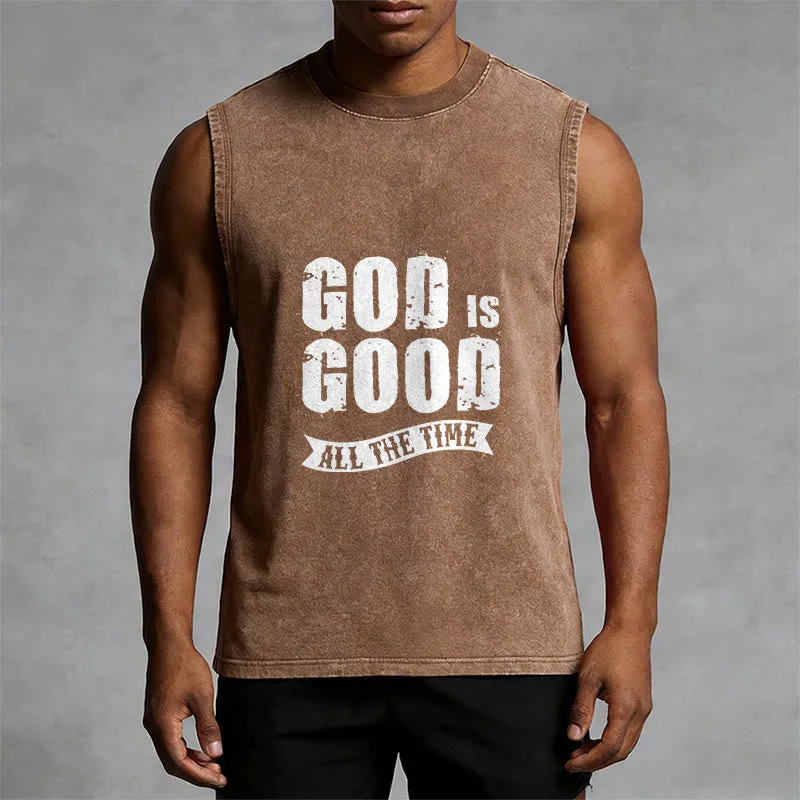 Christianartworkshop God Is Good All The Time Unisex Washed Tank Top sold by Christian Art Workshop product image thumbnail 2