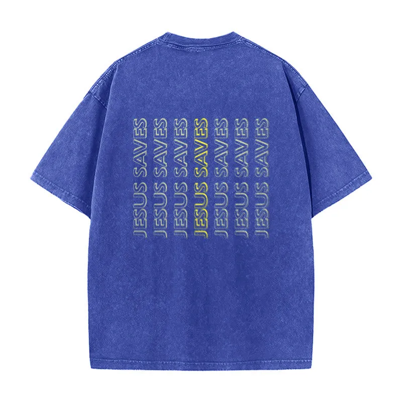Christianartworkshop Jesus Saves Repeat Text Unisex Washed T-Shirt sold by Christian Art Workshop product image thumbnail 2