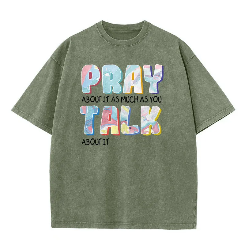 Christianartworkshop Pray About It As Much As You Talk About It Unisex Washed T-Shirt sold by Christian Art Workshop product image thumbnail 5